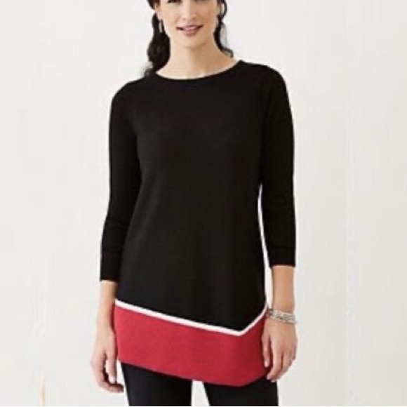 J. Jill Tops - J. Jill Colorblock Asymmetrical Wool Sweater Black & Red With Pair of Earrings